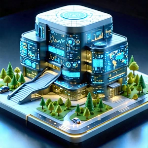 Tech Isometric Design: Financial Technology In Research Center With Futuristic Building
