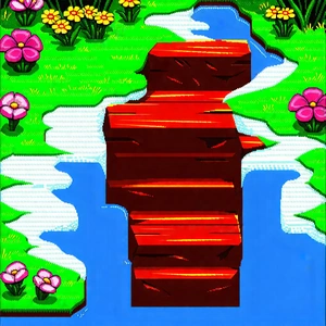 Nature Isometric Design: Rushing River Surrounded By Wildflowers With Colorful Cartoon