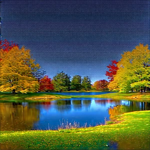 Nature Commercial Photography: Tranquil Pond Surrounded By Autumn (trees:1.12) With Serene Scene