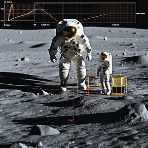 Astronauts Are Standing On The Moon, With One Of Them Holding A Small Box