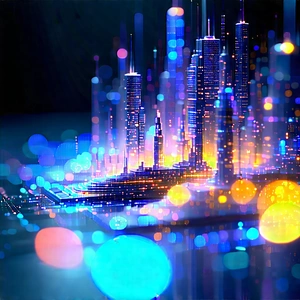Entertainment Technology In Tech Office With Futuristic Cityscape