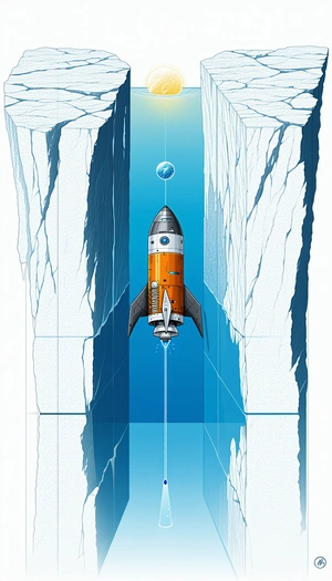 A Space Shuttle Is Shown In A Drawing, Flying Through The Air And Heading Towards A Large Ice Wall