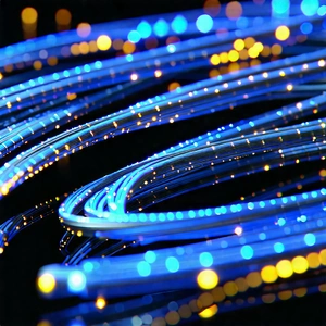 Close-up Of Fiber Optic Cables With Blue Light