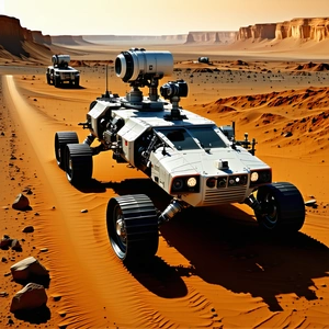A White Vehicle, Possibly A Truck Or A Car, Driving On A Dirt Road In A Desert-like Environment
