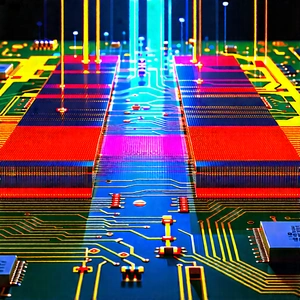 Circuit Board With Data Streams With Close-up Computer