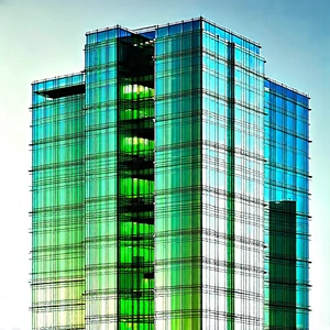 Urban Concept Art: Glass Office Tower With Reflective Glass With Large Building