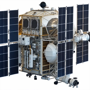 A Large Spacecraft With A White And Yellow Exterior