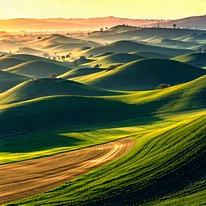 Nature Abstract Design: Rolling Hills During Golden Hour With Beautiful Landscape