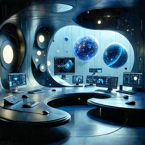 (futuristic:1.18) Digital Workspace With Futuristic Setting,