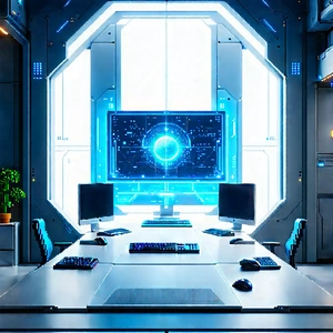 (futuristic:1.43) Tech Startup Office With Image, There