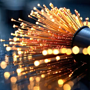 Tech Woodcut Print: Close-up Of Fiber Optic Cables With Close-up Bunch