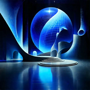 Futuristic Tech Startup Office With Futuristic, Blue-lit