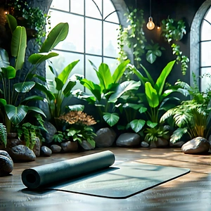 Lifestyle Commercial Photography: Wellness Scene With Yoga Mat And Plants With Image, There