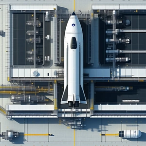 A Large White Space Shuttle Parked Inside A Hangar
