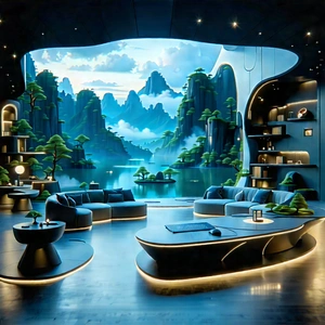 (futuristic:1.35) Tech Startup Office With Image, There
