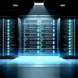 Server Rack With (digital:1.4) Particles With Large Computer