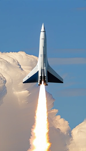 A Rocket Launching Into The Sky, With A Trail Of Smoke Following It