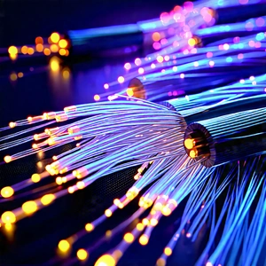 Close-up Of Fiber Optic Cables With Close-up Blue