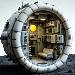 A Large White Spacecraft With A Round Shape, Resembling A Giant White Ball