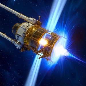 In The Image, A Spacecraft Is Flying Through The Vast Expanse Of Space