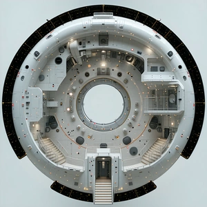 The Image Is A 3d Model Of A Space Station, Showcasing The Interior Of The Spacecraft