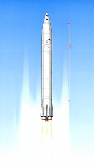 A Rocket Is Shown In A Blue Sky, With A Red Line Pointing Towards It