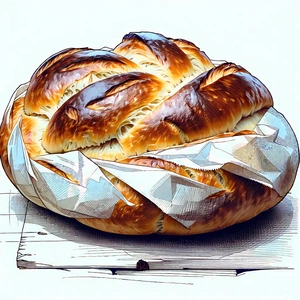 Lifestyle Ink Drawing: Artisanal Bread Prepared With Fresh Ingredients With Loaf Bread