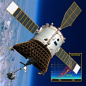 A Space Shuttle With A Large Antenna On Top Of It