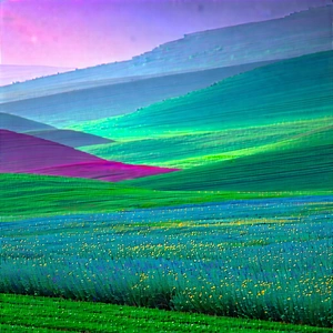Abstract Matte Painting: Color Field With Complementary Color Palette With Colorful Landscape