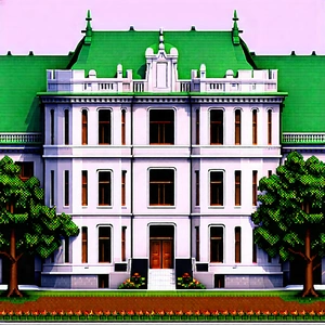 Urban Flat Design: Historic Building With Green Rooftop With Computer-generated Drawing