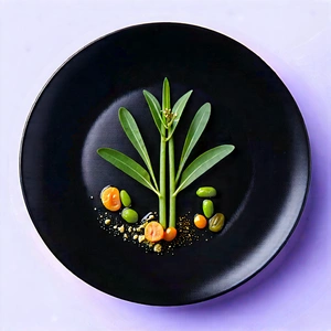 Lifestyle Stock Photography: Plant-based Dish Prepared With Organic Components With Black Plate