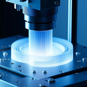 A Machine With A Blue Light, Possibly A Laser, Shining On A Clear Plastic Object