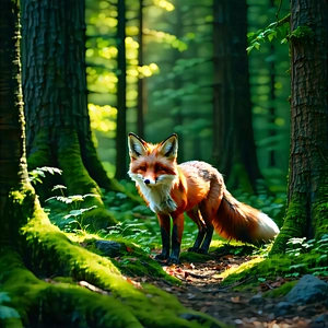 Nature Blender Artwork: Fox In Forest Environment With Standing Forest,