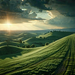 Nature Octane Render: Rolling Hills During Golden Hour With Beautiful Landscape