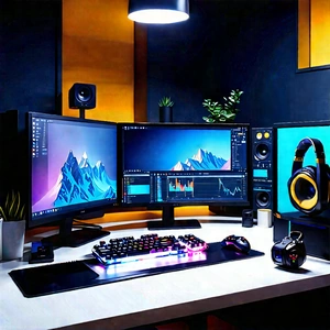 Entertainment Technology In Tech Office With Well-equipped Computer