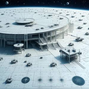 In This Image, There Is A Large White Dome With A Circular Design On Top Of It