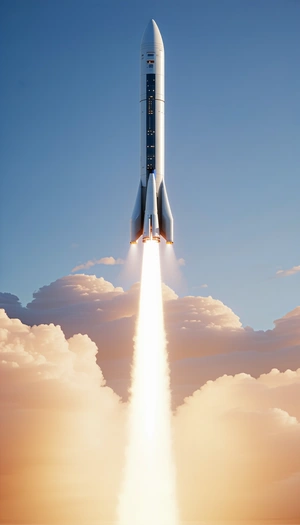A Rocket Launching Into The Sky, With A Trail Of Smoke Following It