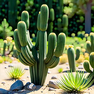 Nature Drone Photography: Cactus In Sunlit Clearing With Image, There