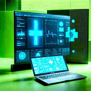 Healthcare Technology In Tech Office With Laptop Computer