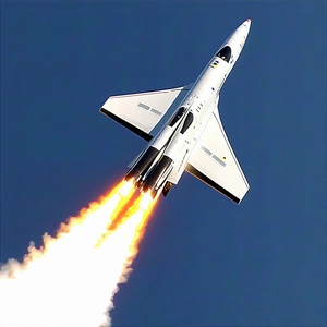 A White Jet Is Flying Through The Sky, Leaving A Trail Of Smoke Behind It