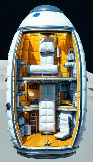 A Large White And Yellow Spacecraft Is Shown In A Computer-generated Image