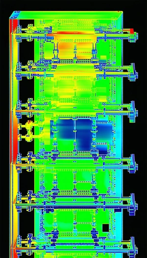 A Large, Multi-layered Structure Is Shown In A Blue And Green Hue