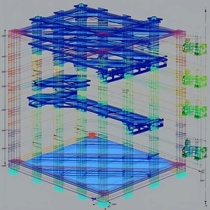 A Blue And Yellow Building Is Shown In A 3d Model
