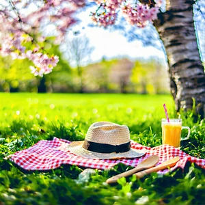 Lifestyle Diagram Style: Summer Picnic During Spring With Placed Blanket