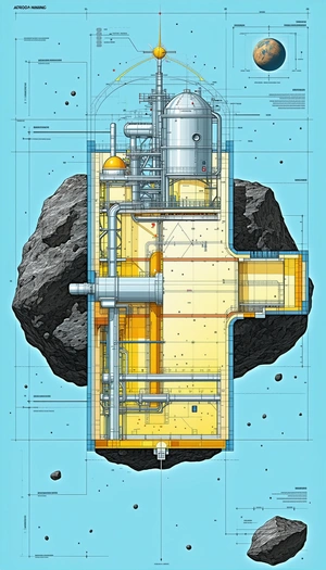 A Large, Yellow Building Is Shown In A Blue Drawing