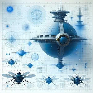 In The Image, There Is A Large Blue Sphere That Appears To Be A Space Station Or A Spacecraft