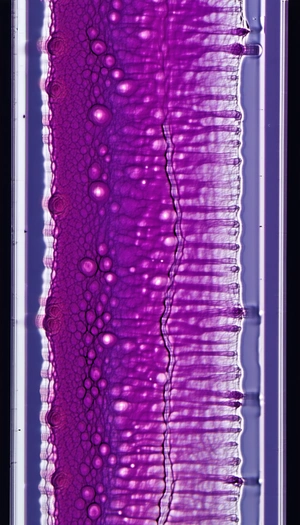 A Purple, Pink, And White Cellular Structure, Possibly A Piece Of A Plant Or A Cell
