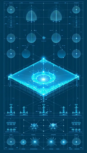 In This Image, There Is A Blue And White Drawing Of A Space Station