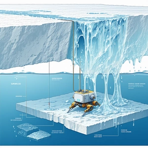 The Image Is A Cartoon Drawing Of A Robot Submerged In A Frozen Lake