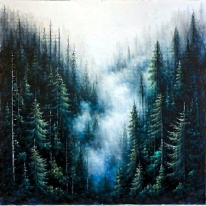 Nature Charcoal Drawing: Aerial view of forest canopy